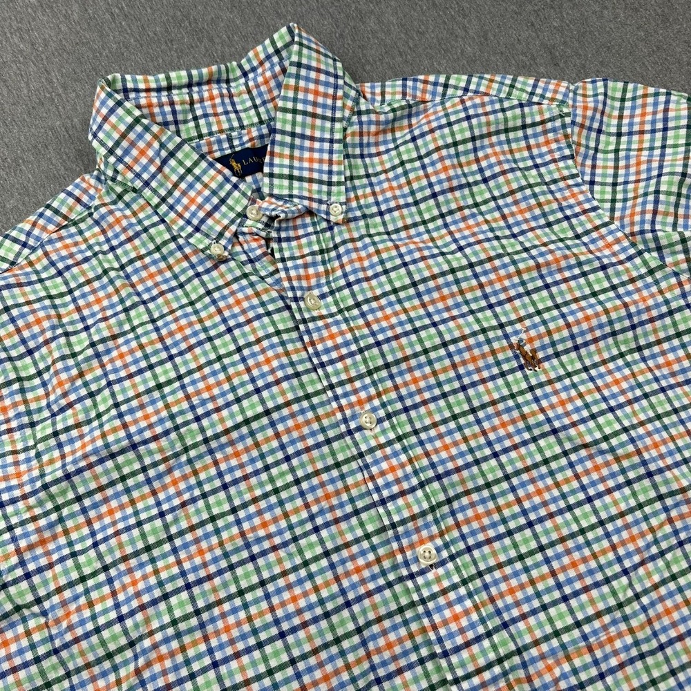 Ralph Lauren Button Down Long Sleeve Shirt Mens Large Green Blue White‎ Gingham